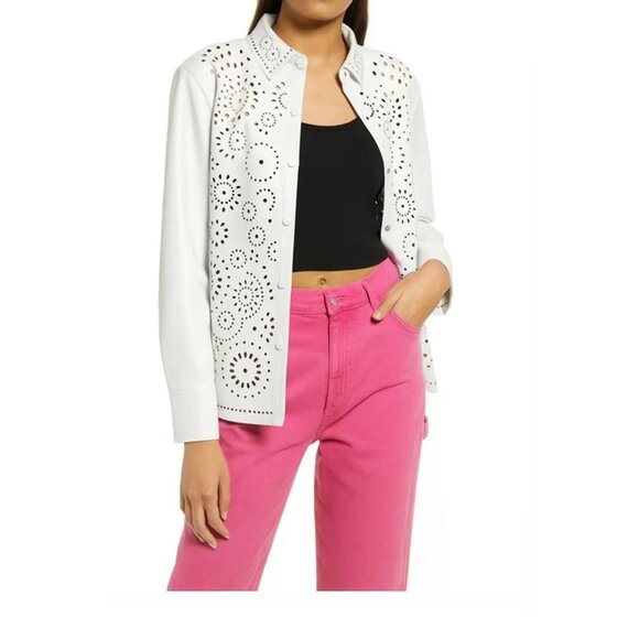 BB Dakota White Eyelet Faux Leather Button-Front Jacket XL - Picture 1 of 13